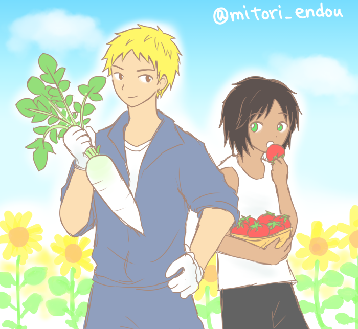 大根を持つ火野の絵